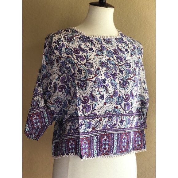 Rip Curl Women's Purple Blouse Floral Skyla Printed Shirt Top size S M - Picture 1 of 11